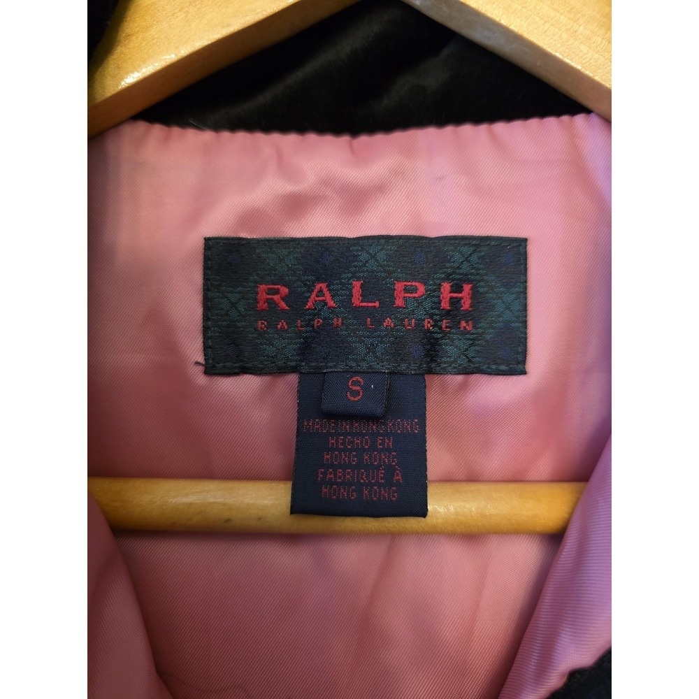 Vintage Ralph Lauren Vest Womens Small Black Velvet Quilted Zip Puffer Hong Kong - Picture 2 of 12